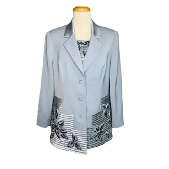 LOUISE RICCI Vintage Embellished Formal Jacket And Top Suit Set Sz 14 Light Blue - Picture 1 of 12